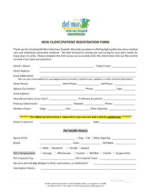 New Clientpatient Registration Form Del Mar Veterinary Hospital