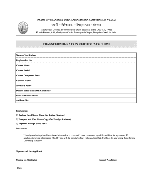 TRANSFERMIGRATION CERTIFICATE FORM SvamI SVYASA