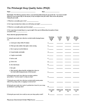 The Pittsburgh Sleep Quality Index PSQI  Form