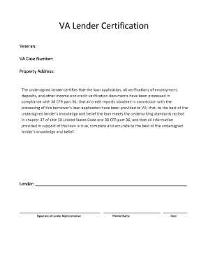 VA Lender Certification  Form