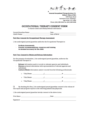 Occupational Therapy Consent Form Advanced Occupational