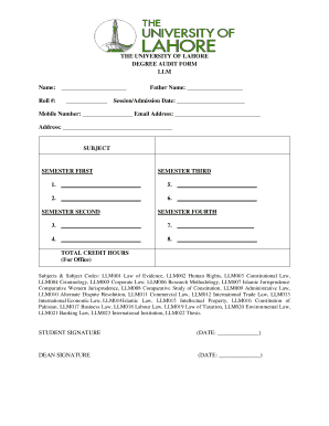 The UNIVERSITY of LAHORE DEGREE AUDIT FORM LLM Name