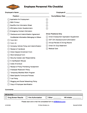 Employee File Checklist  Form