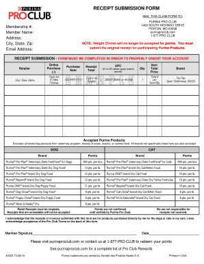 Purina Pro Club Receipt Submission  Form