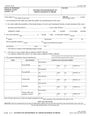  PC 650, Petition for Appointment of Limited Guardian of Minor 2017