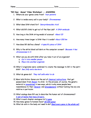 Bill Nye Genes Worksheet  Form