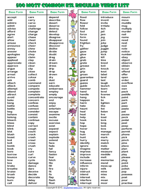 500 Regular Verbs PDF  Form