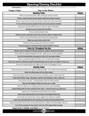 Barista Checklist  Form