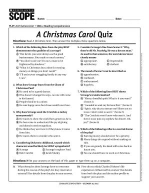 A Christmas Carol Quiz Printable  Form