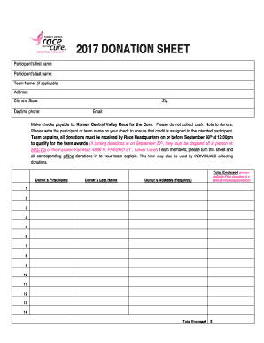 Donation Sheet  Form