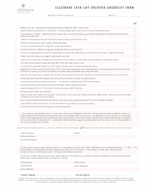 Elleebana Lash Lift Criteria Checklist Form Pop Lash &amp;amp; Beauty