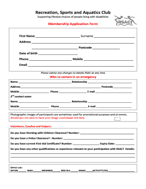 Sports Membership Form