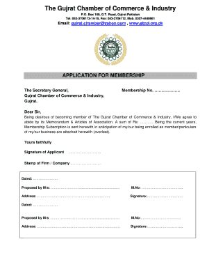 Gujrat Chamber of Commerce Membership Form