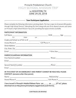 Mission Trip Application Form Template