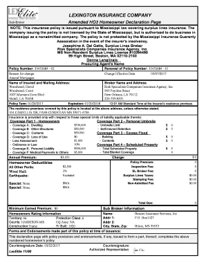 Amended HO3 Homeowner Declaration Page  Form