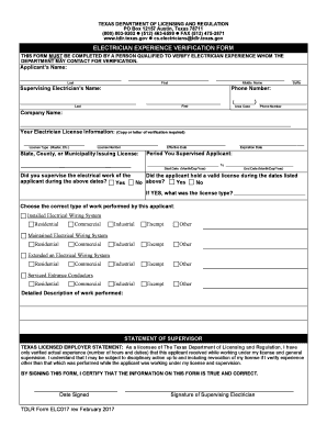  Tx Electrician Experience Verification Form 2017
