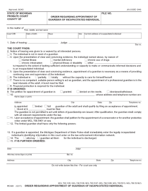  PC 631, Order Regarding Appointment of Guardian of Incapacitatated Individual 2017