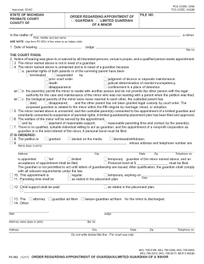 PC 653, Order Regarding Appointment of GuardianLimited Guardian of a Minor  Form