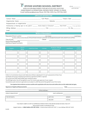 Get and Sign Use of Facilities Application Xlsx Irvine Unified School District 2018-2022 Form