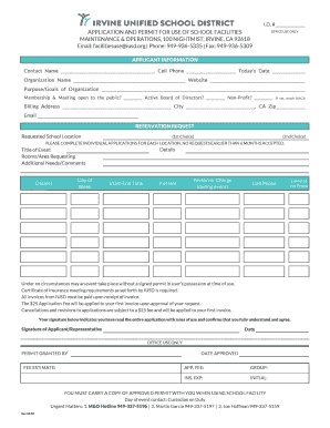  Use of Facilities Application Xlsx Irvine Unified School District 2018-2024