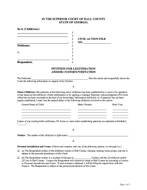 Petition for Legitimation Andor CustodyVisitation Hall County  Form