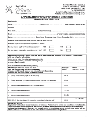 Example Application Form for Music Class