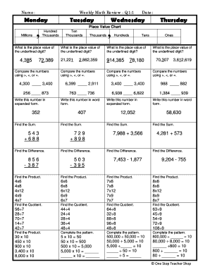 Weekly Math Review Q1 1  Form