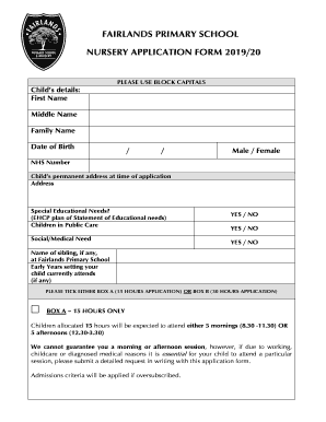  Nursery Application Form 2019
