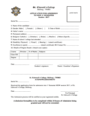 St Edmund&#039;s College Application Form