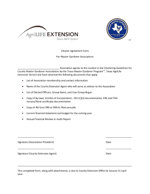 Charter Agreement Form for Master Gardener Associations