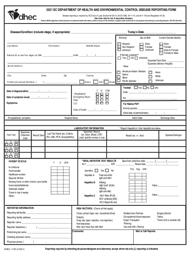  Sc Dhec Reporting Form 2021-2023