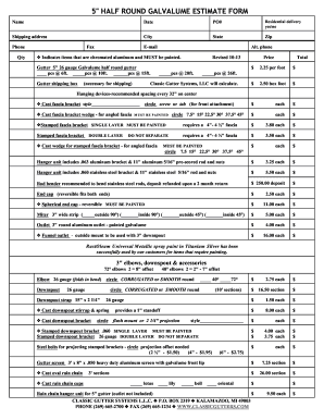 5&quot; Half Round Galvalume Estimate Form Classic Gutter Systems
