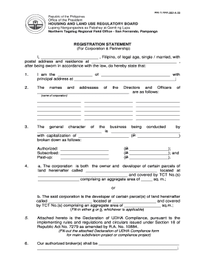 REGISTRATION STATEMENT I HLURB  Form