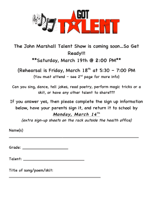 The John Marshall Talent Show is Coming SoonSo Get Ready  Form