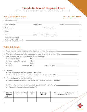 Goods in Transit Proposal Form AAR Insurance