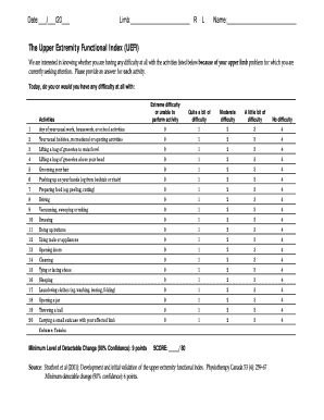 Upper Extremity Functional Scale PDF  Form