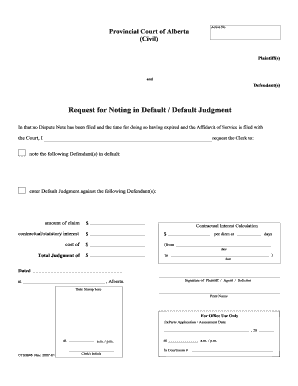  Request for Default Judgment Form Alberta 2007-2024