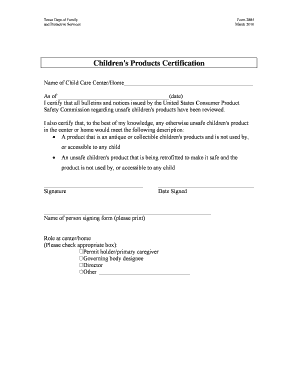  Form 2885 Texas Childcare Licensing 2010-2024