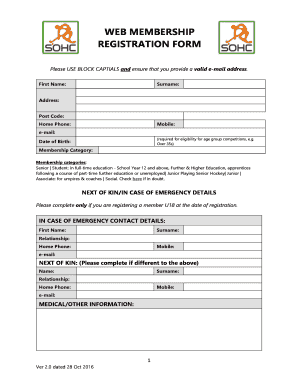 Web Membership Registration Form Sidmouth &amp; Ottery Hockey Club