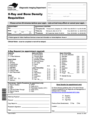 X Ray and Bone Density Requisition Health Services for  Form