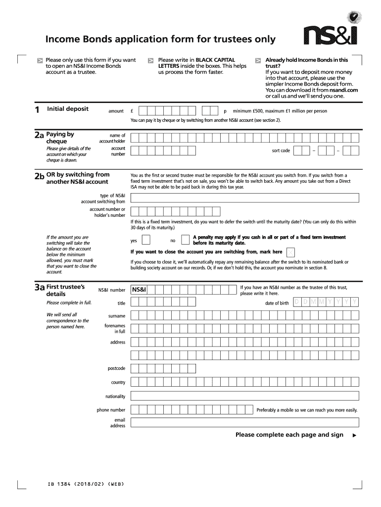  Income Bonds Application Form for Trustees Only 2018
