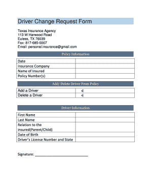 Driver Change Request Form Texas Insurance Agency