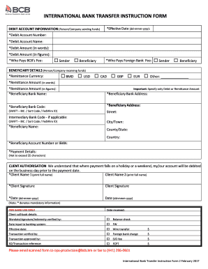 INTERNATIONAL BANK TRANSFER INSTRUCTION FORM