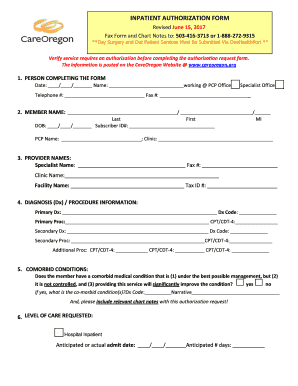  Inpatient Authorization Form OHP and Medicare CareOregon 2017