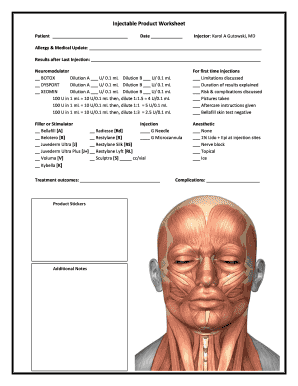 Injectable Product Worksheet DoctorLogic  Form