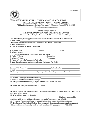 Eastern Theological College  Form