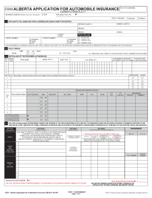 Csio Alberta Application for Automobile Insurance  Form