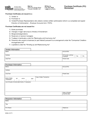 Get and Sign Wsib Purchase Certificate Worksheet 2017-2022 Form