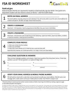 FSA ID Worksheet and Completing the FAFSA Use These Worksheets While Creating Your FSA ID and Completing the FAFSA Federal Stude  Form