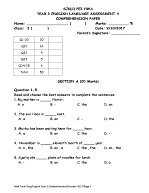 English Year 3 Sjkc Exam Paper  Form